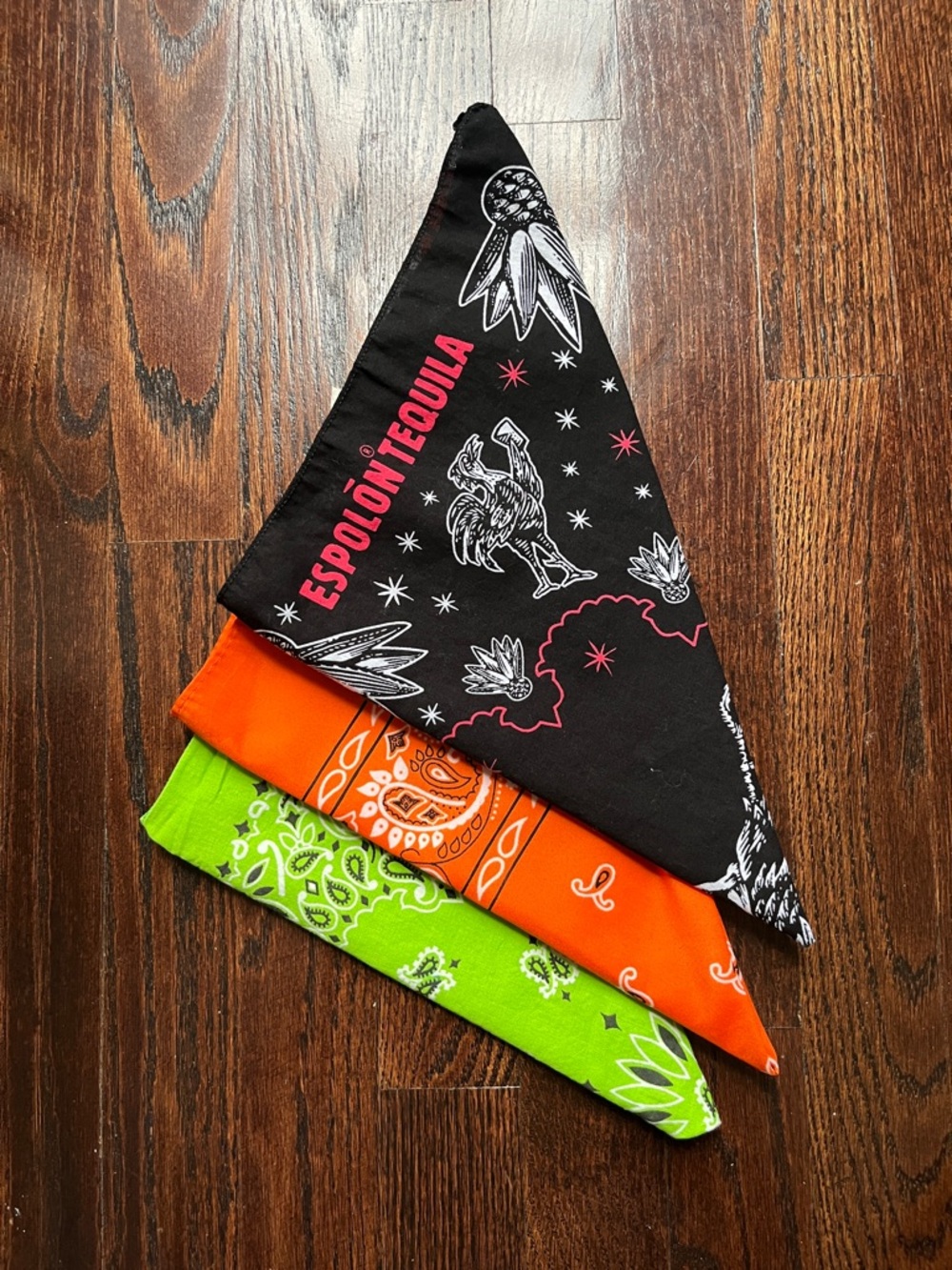 Espolòn Tequila Tri-Color Bandana Set - Black, Orange & Neon Green
